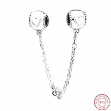 925 пробы серебро тиснением сердца Детская безопасность цепи украшены прозрачными CZ DIY Fit PANDORA Подвески для женщин ювелирных изделий SF019