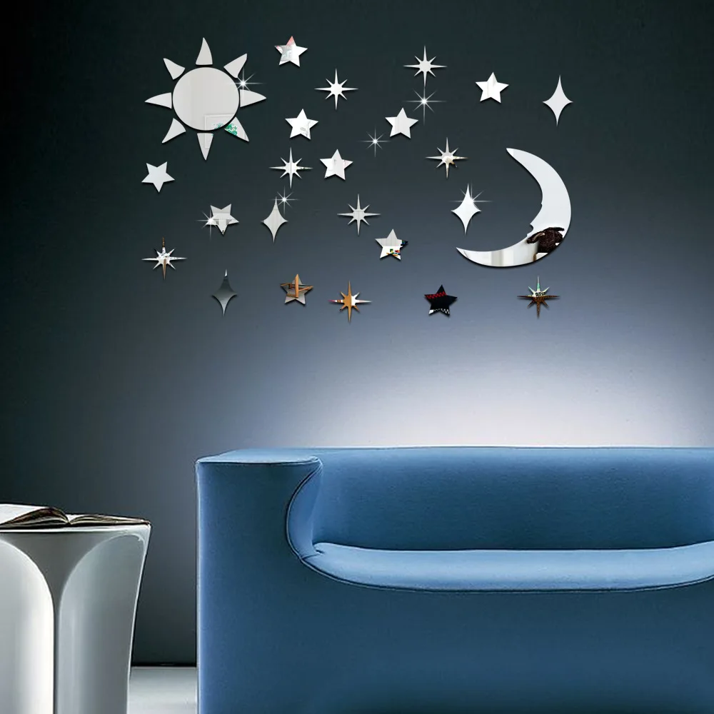 

Funlife Sun Moon star DIY sticker 3D three-dimensional environmental protection acrylic mirror Wall Sticker