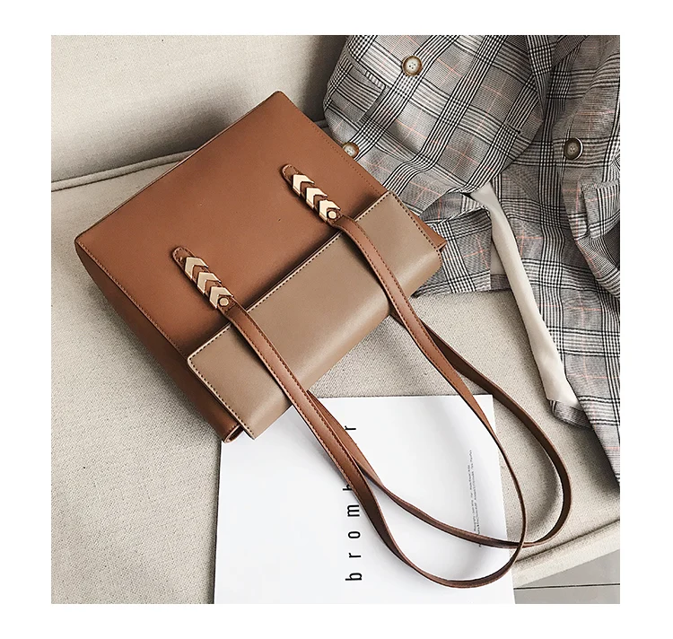 Women New Elegant Shoulder Bag Famous Brand Soft PU Leather Laptop Rivet Handbag Black Brown Khaki Leisure Briefcase Sling Tote (15)