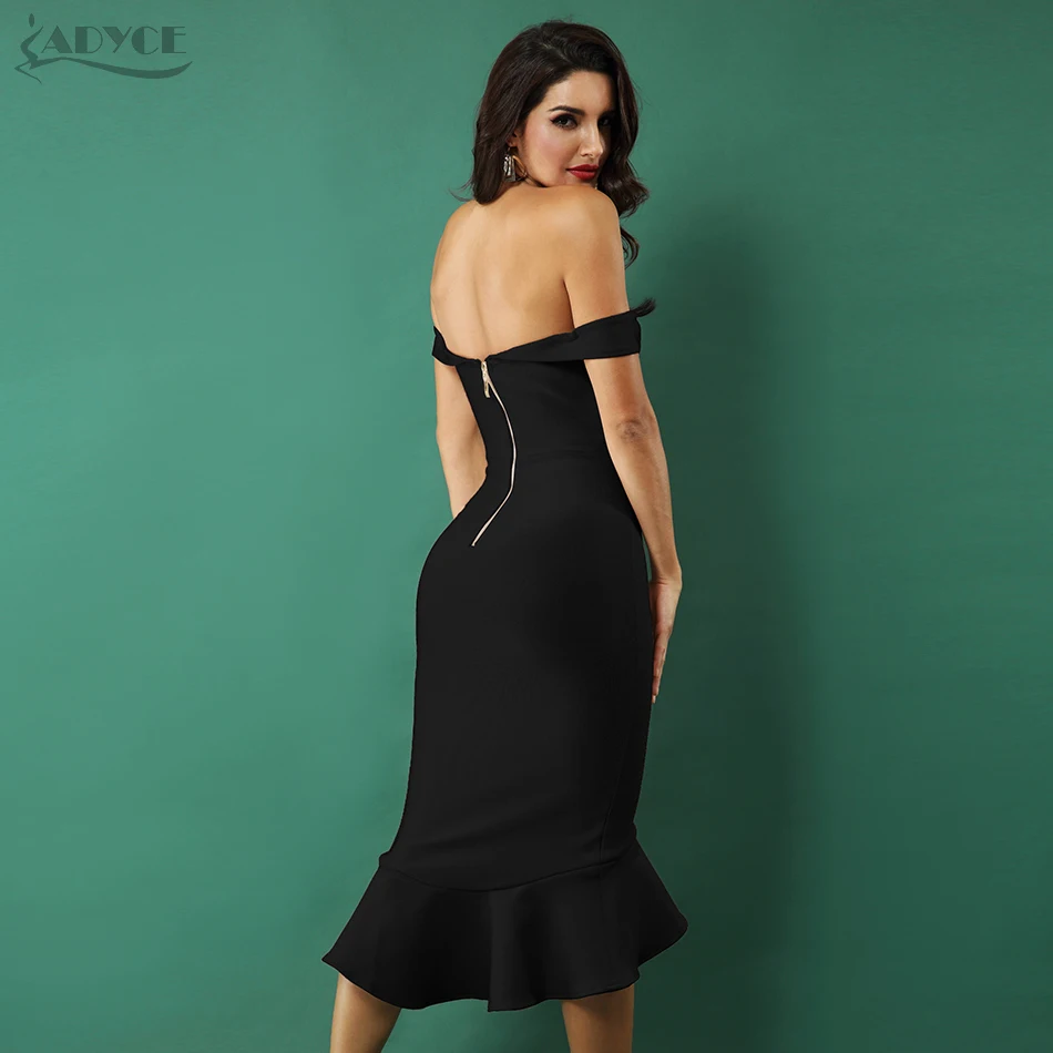 Adyce New Summer Bandage Dresses Women Vestidos Verano 2018 Black Apricot Slash Neck Celebrity Party Dress Elegant Bodycon Dress