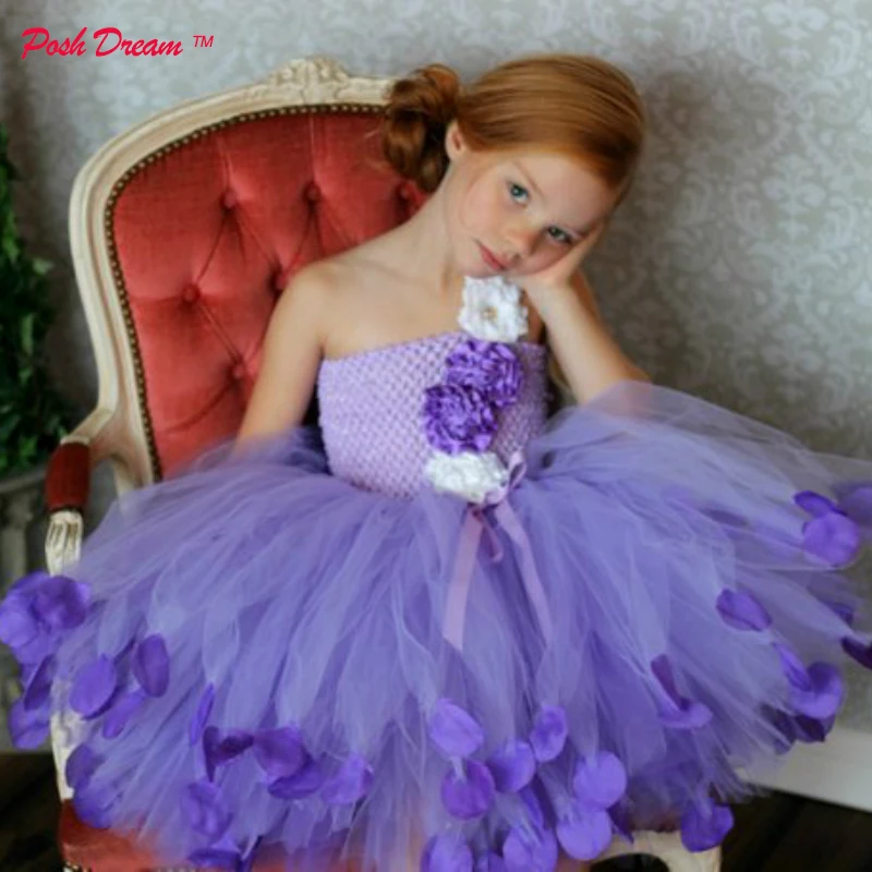 

POSH DREAM Lavender Flower Petals Children Girls Tutu Dresses First Birthday Kids Girls Outfit Little Girls Baby Party Dress