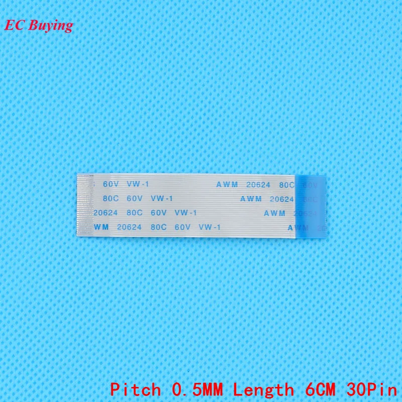 

FFC/FPC Flexible Flat Cable 30Pin Reverse Direction Ribbon Flat Cable LCD Cable 0.5mm Pitch Length 6cm 30 Pins 5Pcs