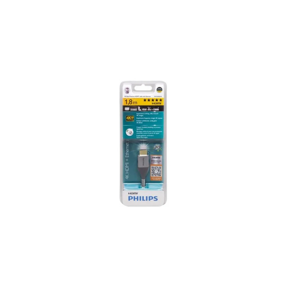 Premium HDMI кабель Philips 3 м. 18 Гбит/с высокоскоростной до 50/60 Гц. Папа SWV3453S/10|Кабели HDMI| |