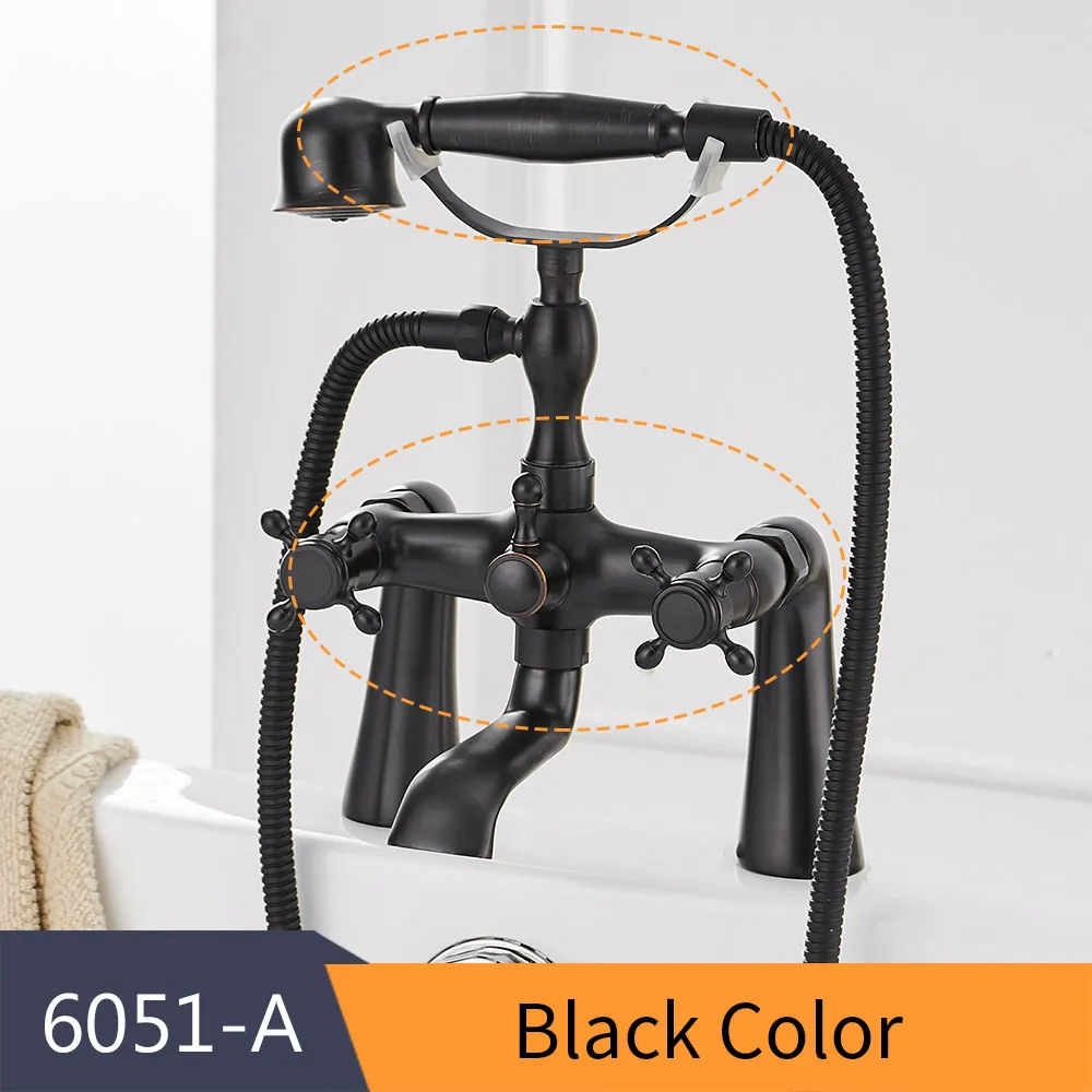 Black-6051-A Смесители для ванны, античный латунный материал, набор для душа, смеситель для ванны, кран для ванной комнаты, двойной держатель, кран HJ-6051 - Цвет: Black-6051-A