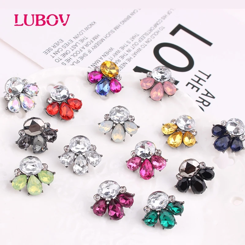 

LUBOV Mini Colorful Crystal Piercing Earrings Rhinestone Decoration Opal Stone Stud Earrings Trendy Women Wedding Party Jewelry