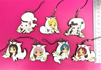 

7pcs/lot Puella Magi Madoka Magica Akemi Homura Original Japanese anime figure rubber Silicone mobile phone charms keychain G556