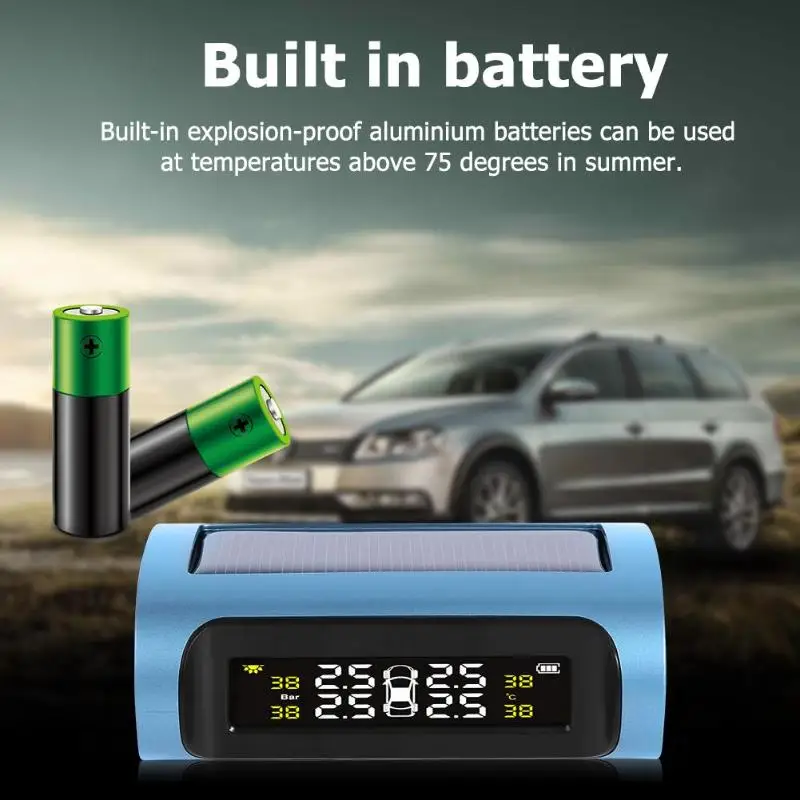 ЖК-дисплей беспроводной солнечной зарядки мощность TPMS автомобильных шин давление мониторинга системы w/4 внешних/внутренних датчики
