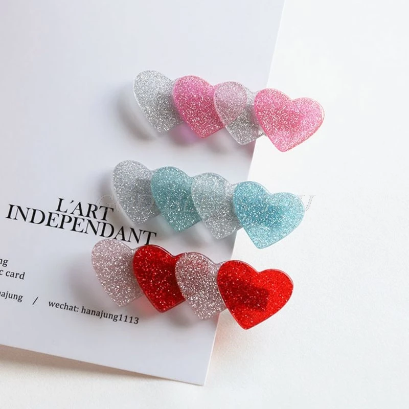 

Japanese Fresh Style Young Girls Duckbill Hair Clip Sweet Contrast Candy Color Four Acrylic Love Heart Hairpin Student Barrettes