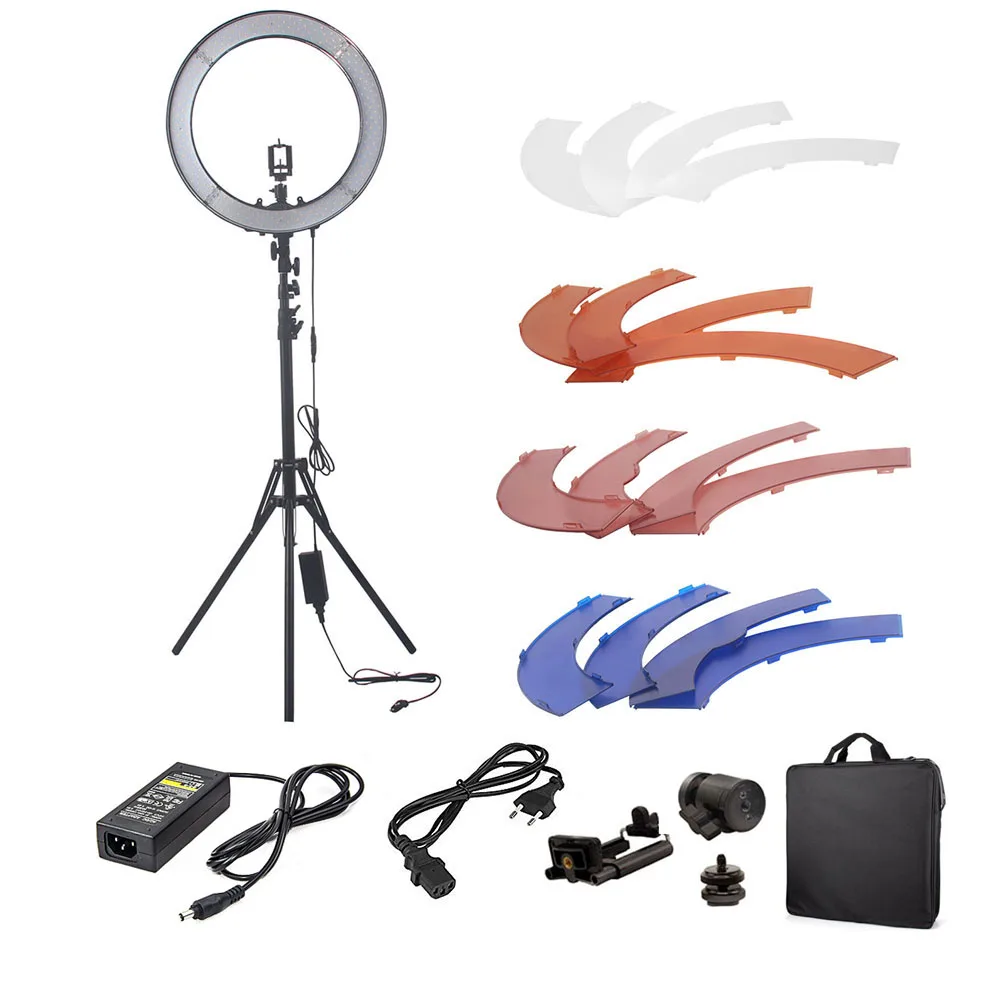 

18" Camera Photo Video 5500K Dimmable Photography 240 LED Ring Light Kit with 2M Tripod Stand 4 Color Filter for DSLR Smartphone