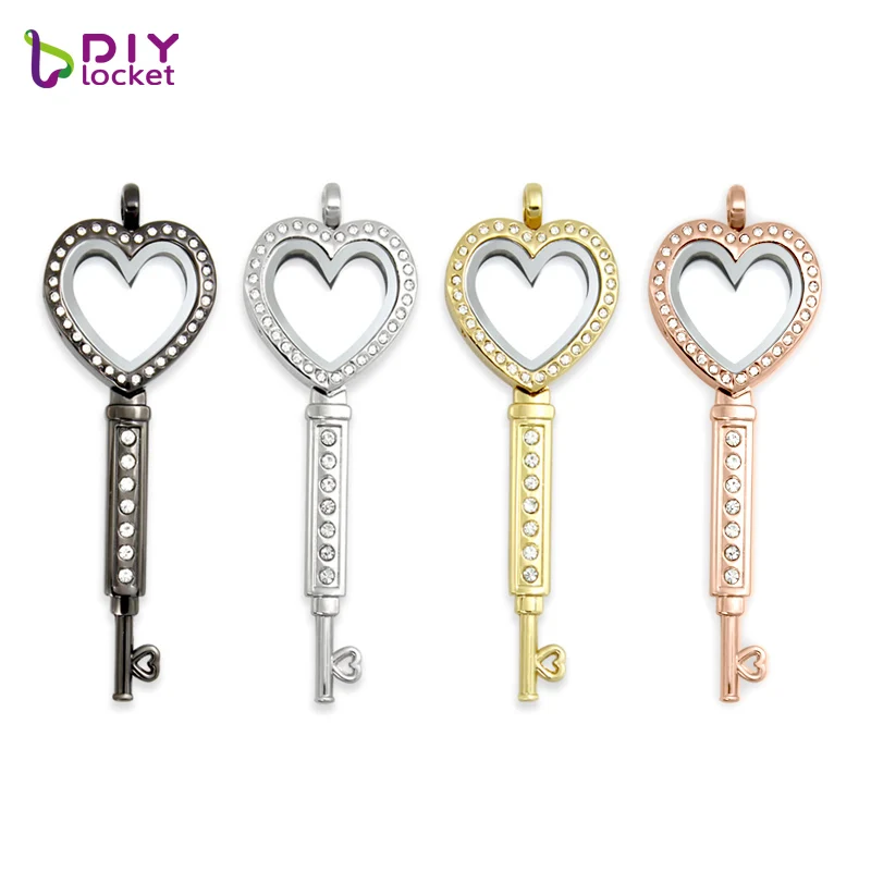 diylocket Key Heart Locket Pendant Glass Heart Floating Locket