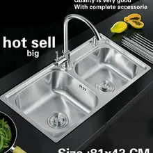 Бытовой двойной кухонный паз раковина обычный мыть блюда 304 нержавеющая сталь Горячая Мода большой 81x43 см