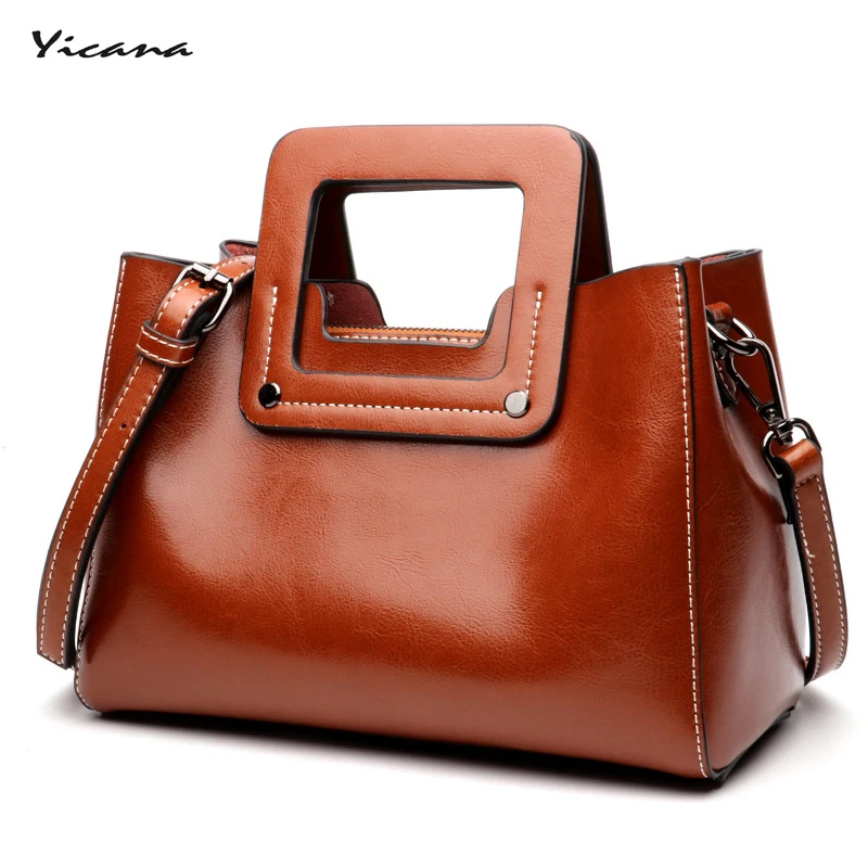 

Yicana 2018 new style 3 colors Cow Leather Women Handbag popular lady totes bag
