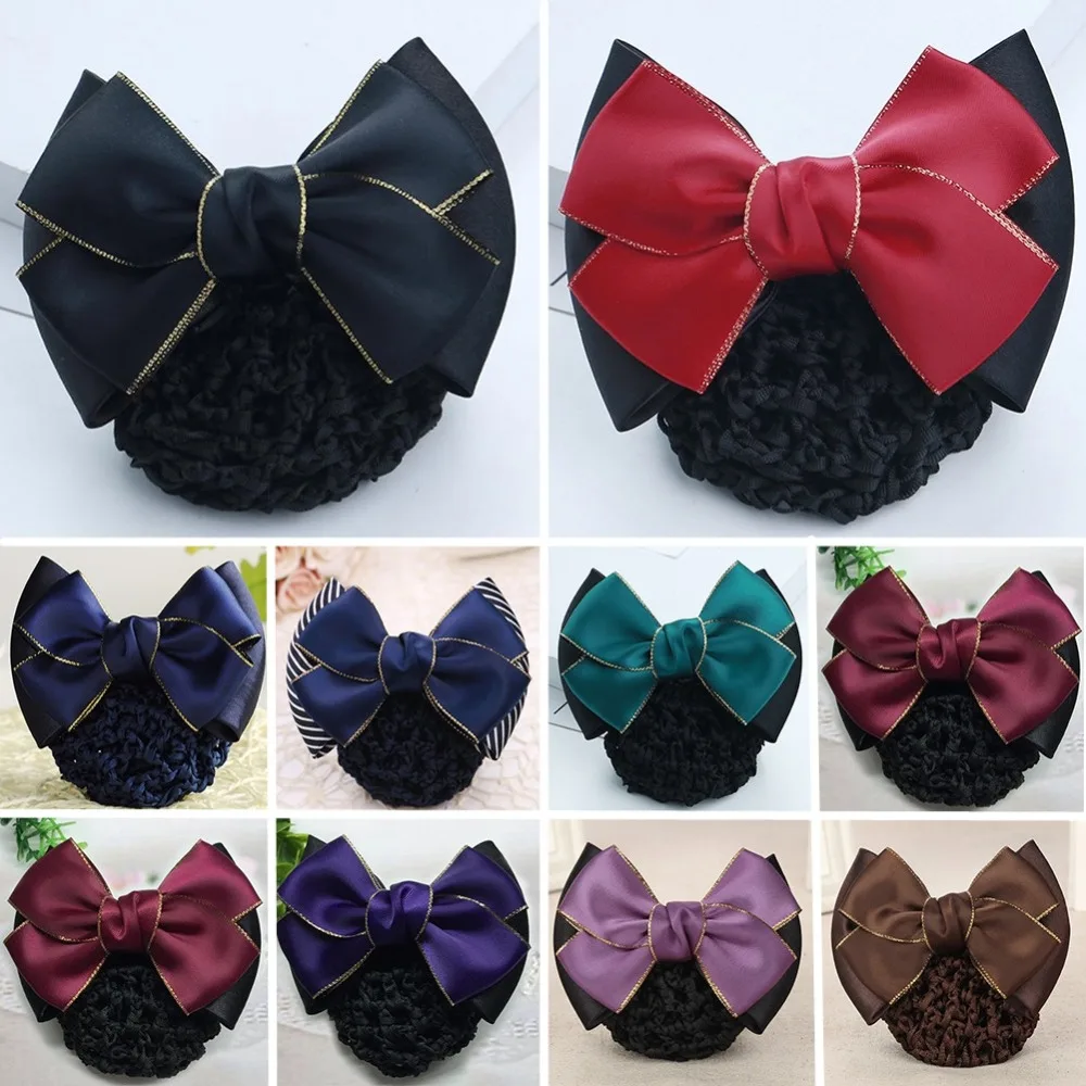 1pc Black Lace Satin Bowknot Barrette For Women Airline Stewardess
