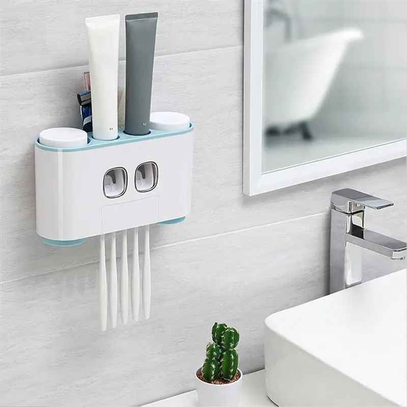 

Toothbrush Holder Multifunctional Wall-Mounted Space-Saving Toothbrush Toothpaste Squeezer Kit Automatic Toothpaste Dispenser
