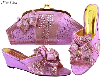 

Italian Matching Shoes and Bag Set Decorated with Flower Rhinestone purple Color African Shoe and Bag Set for Party! B89-22