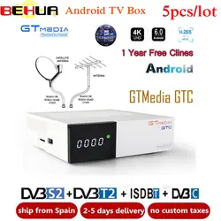 5 шт GTmedia GTC android 6,0 tv коробка спутникового ресивера DVB-S2 DVB-C DVB-T2 ISDB-T 2 GB + 16 GB Amlogic S905D GTmedia GTC телеприставке