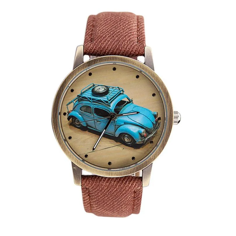 

Timezone#402 Fashion Concise Unisex Watch Retro Car Pattern Denim Twill Strap Watch