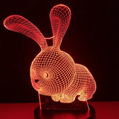 Мультяшный 3D светодиодный светильник ing Animal Rabbit акриловый RGB Ночной светильник USB сенсорный контроль домашний декор настольная лампа Рождественский подарок для детей - Испускаемый цвет: Rabbit