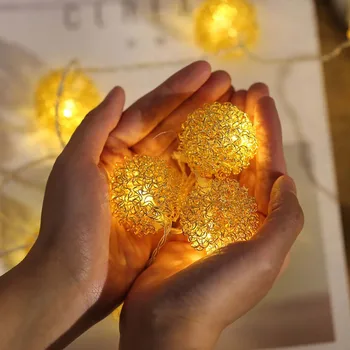 

1.5/3/5M LED Light Wrought Iron Gold Fairy Garland LED Wire Ball String Lights For Christmas Tree Wedding Home Indoor Decoration