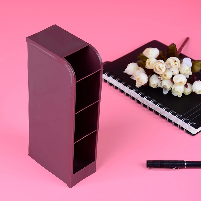 4 отсека Коробка органайзер для рабочего стола хранения пластиковый косметический макияж стол держатель - Цвет: brown