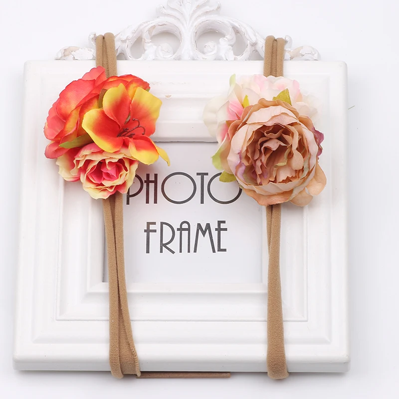 

2pcs/set Children hair accessories simulation Flowers Bohemia headwear DIY Handmade girls nylon headbands for Wedding Baby