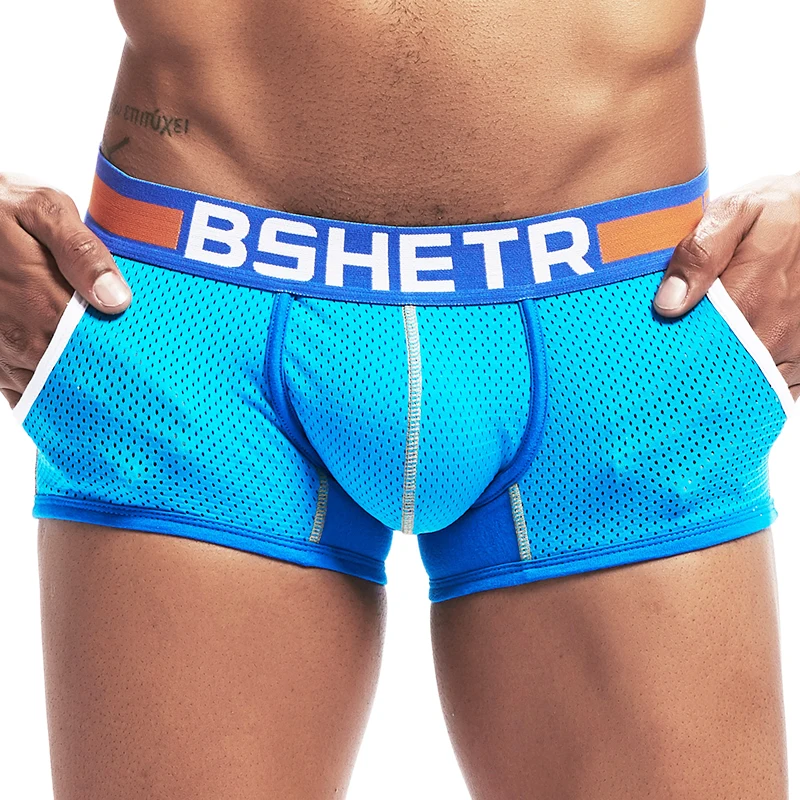 

New Fashion Men Underwear Sexy Mesh Breathable Mens Boxer short Soft Cotton panties Slip Gay Male Underpants Sexy U pouch boxers