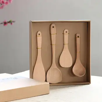 

Adeeing 4Pcs/Set Natural Beech Wood Kitchen Utensils Cooking Spoons Scoop Set