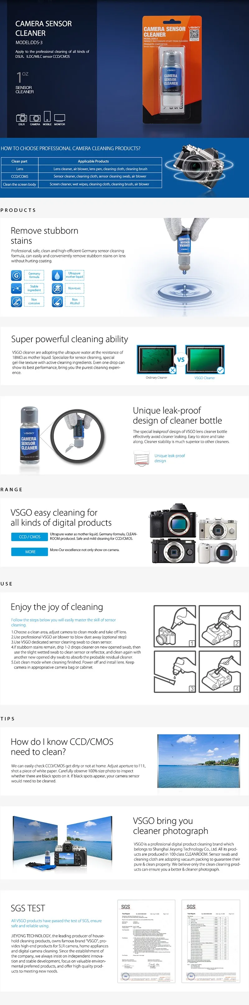 VSGO dslr сенсор очиститель DDS-3 CCD/CMOS чистящая жидкость чистящее решение