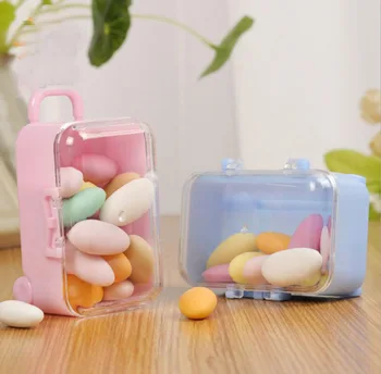 

12pcs Plastic Trolleycase Suitcase Chocolate Candy Box Boxes For Wedding Party Baby Shower Favor Gift Flower Decoration
