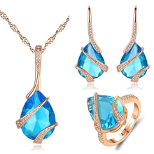 Набор из ожерелья и сережек с острым кубическим цирконием в форме капли воды вечерние комплекты ювелирных изделий синего цвета для женщин