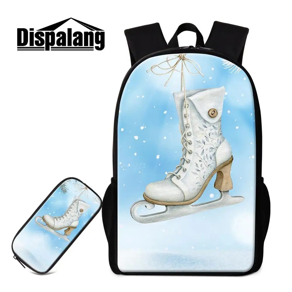 Dispalang школьные рюкзаки для девочек ручка для детей мешок льда коньки Печать Рюкзак Большой рюкзак детский школьный рюкзак с пенал - Цвет: Черный