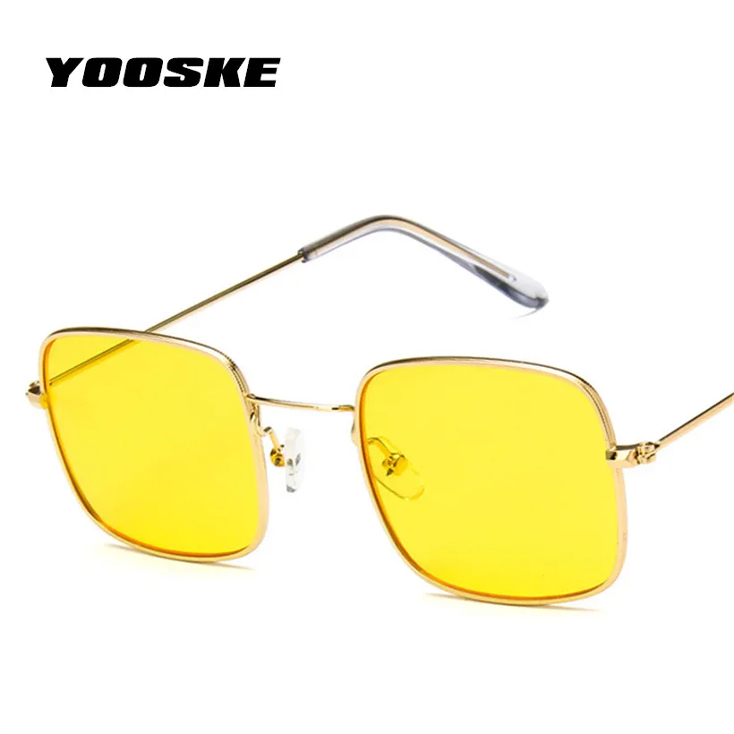 

YOOSKE Metal Sunglasses Men Women Retro Square Sun Glasses Ocean Clear Yellow Pink Color Alloy Sunglass small frame Glasses