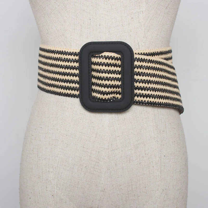 

New Vintage Knitted Wax Rope Wooden Bead Waist Rope Women Smooth Buckle Elastic Belt Woman Woven Female Braided Belt BZ02