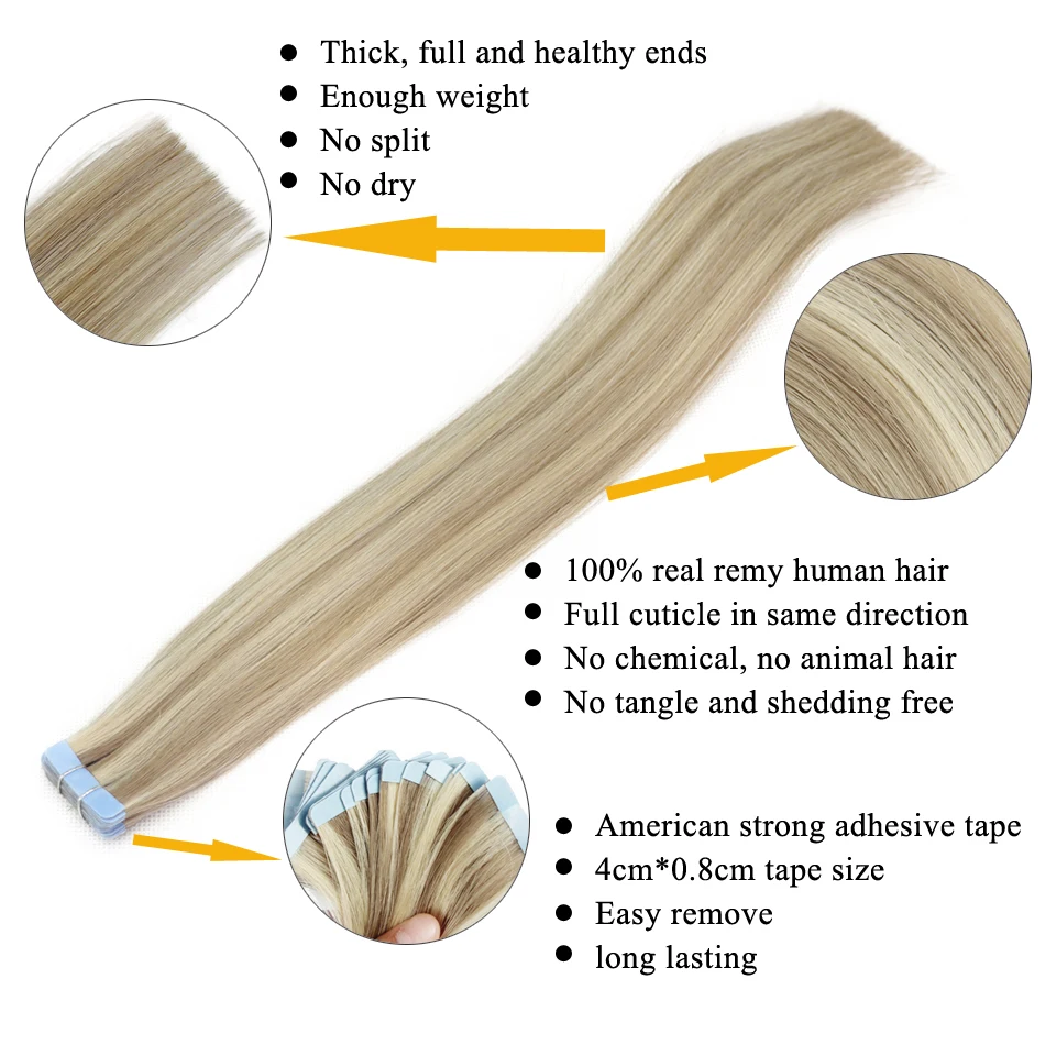 Isheeny Remy Human Hair Tape Extensions Straight 14\