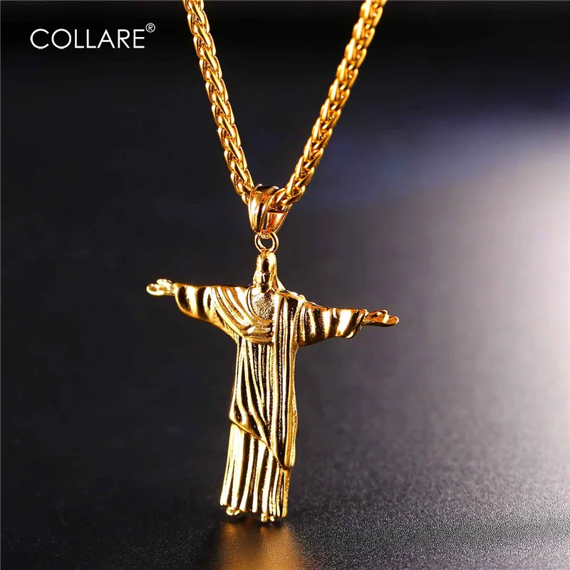 

Collare Cristo Redentor Rio Pendant Gold/Black Color Jewelry Stainless Steel Necklace Women Men Christ The Redeemer Statue P297