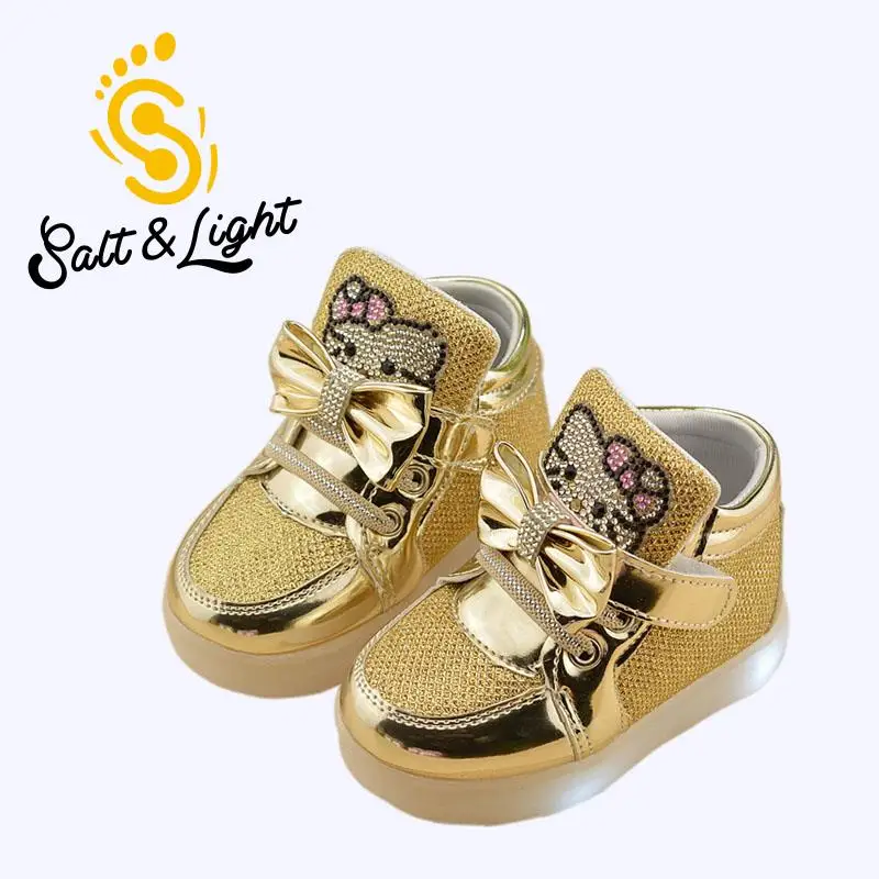 2016 new boys girls casual shoes with flash LED children's breathable running shoes sport shoes cartoon KT Cat glowing sneakers