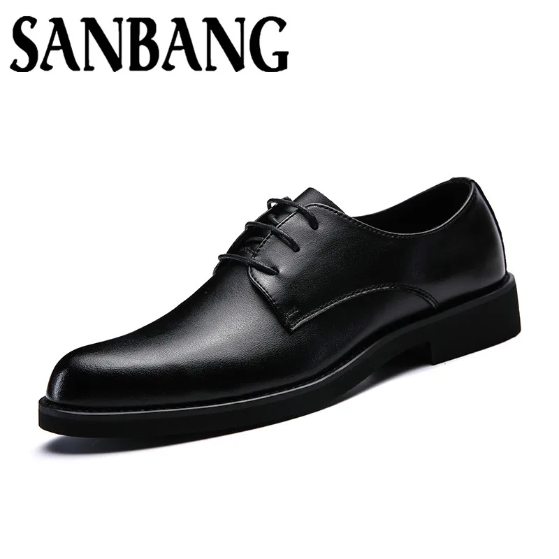 Luxury Brand Leather Fashion Men Business Dress Loafers Pointy Black