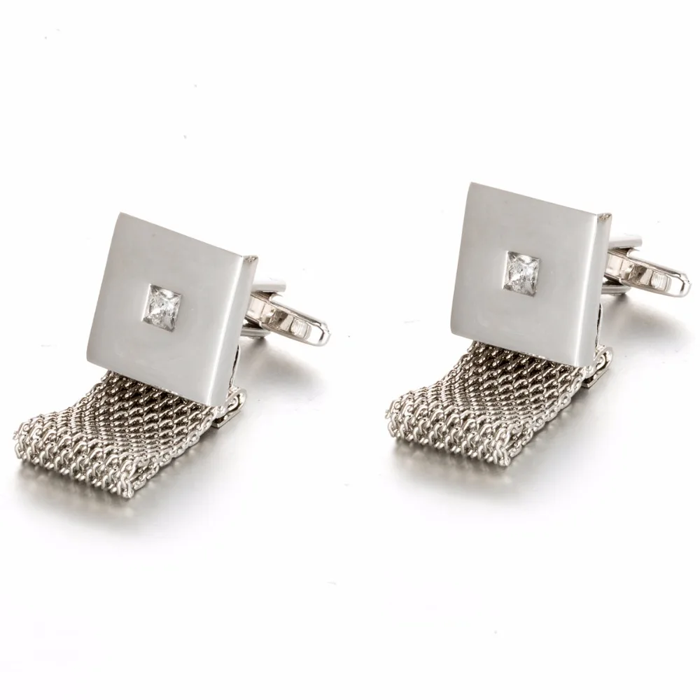 

Vagula Square Clear Crystal and Net Chain Cufflinks Luxury Cuff links Wedding cufflinks French Shirt Cuff link 795 drop shipping
