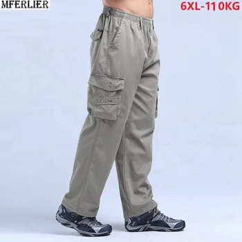 

Men cargo pants Stretch Straight spring summer casual pants khaki plus size big 5XL 6XL man pocket black out door trousers gray