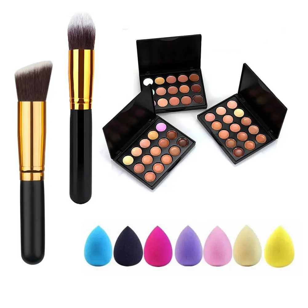 

15 Colors Spot Acne Corrector Face Concealer Cream Makeup Brush Powder Puff Set