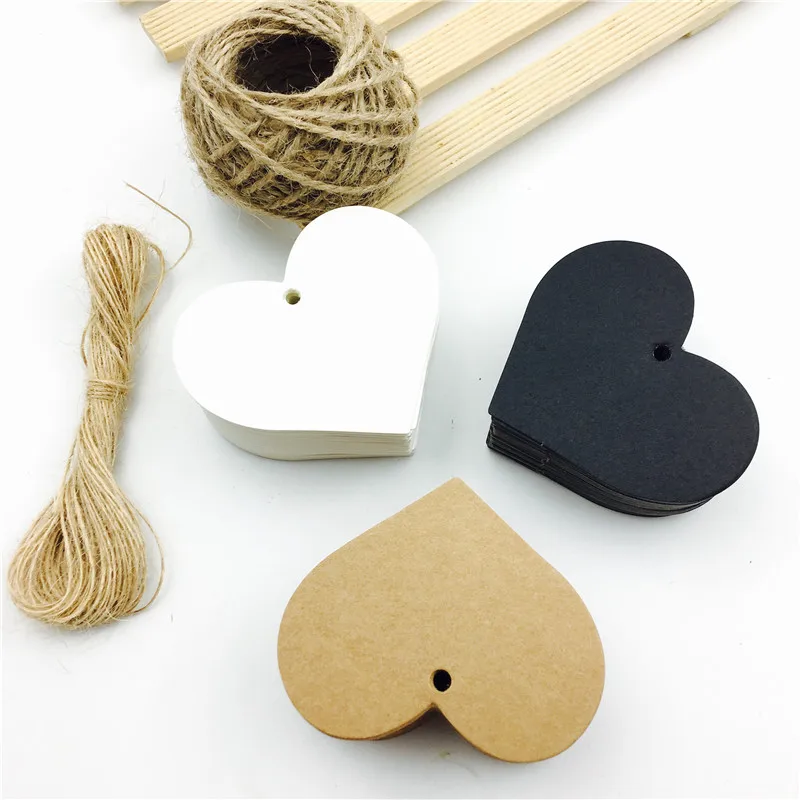 100pcs/lot Heart Shaped White Black Brown Kraft Paper Tags Gardening Labels DIY Wedding Note Blank Craft Gift Tag 6.5*5cm
