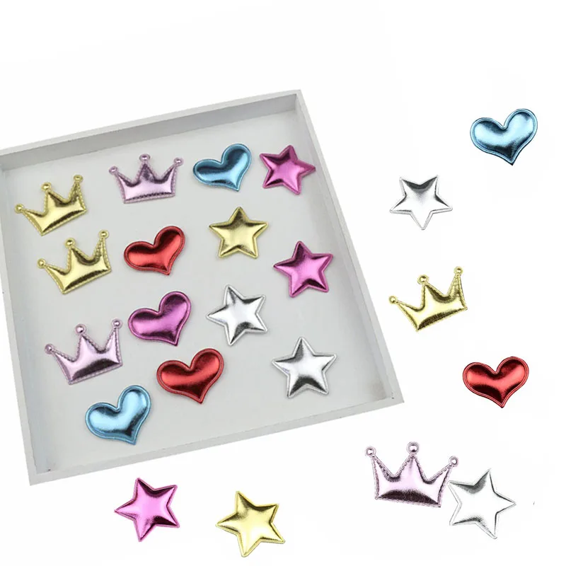 

50Pcs Crown/Stars/Heart Pattern Padded Patches DIY Craft Supplie Scrapbooking Appliqued Kids Headwear Accessories Sequined Decor