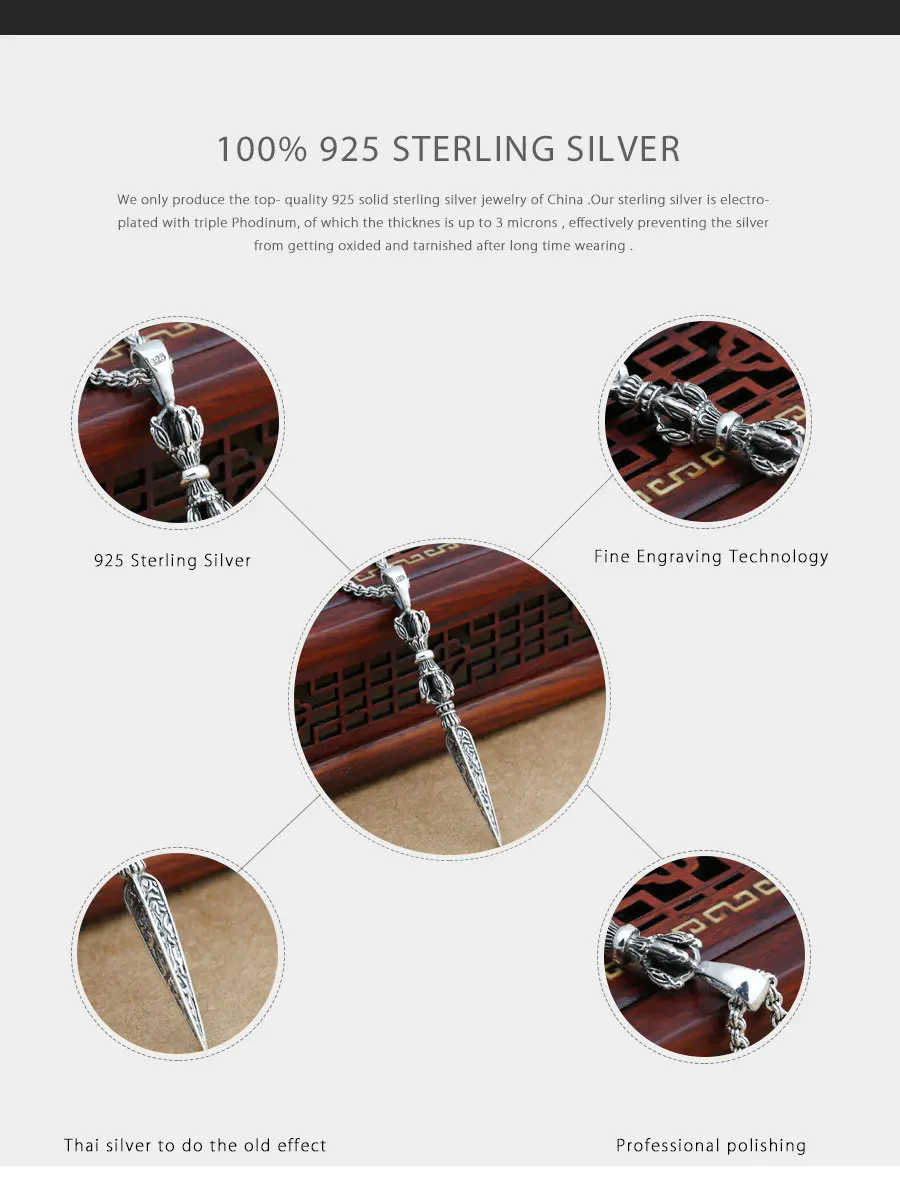 Waliicorners Pendant 100% Real 925 Sterling Silver Jewelry Buddhism Vajra Pestle Triangle Pendant fine jewelry Instruments 10