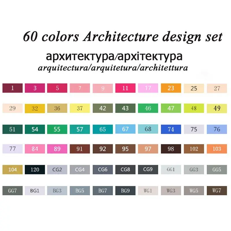 Touchnew 30, 40, 60, 80, 168 цветов, набор маркеров, двойная головка, эскизные маркеры, кисть для рисования, манга, анимационный дизайн, товары для рукоделия - Цвет: 60 architecture Set