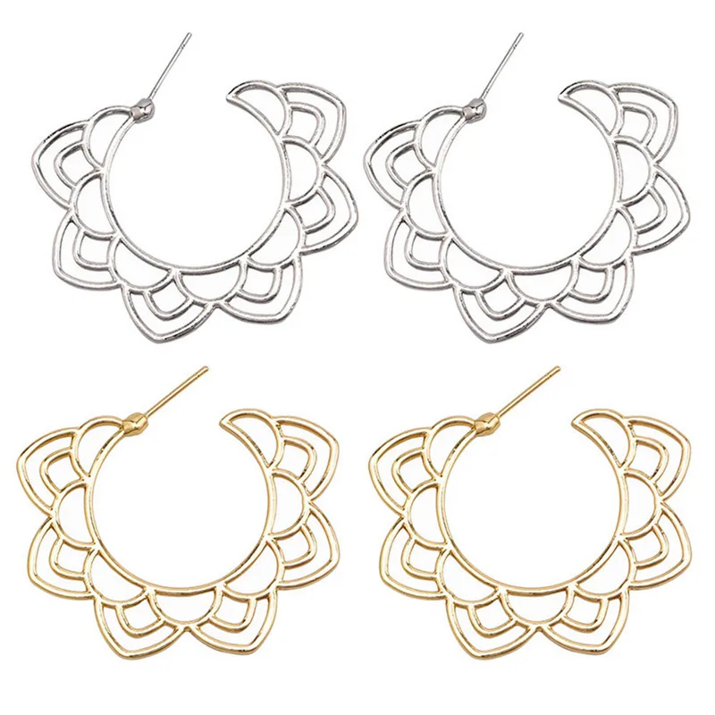 Ethnic Tribal Gold Silver Floral Drop Earring For Women Hollow Flower Dangle Earring Boho Chic Round Earrings