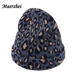 MAERSHEI 2018 новые женские на осень-зиму leopard hat шапочки Skullies женская вязаная Шапки шерсть теплые шапки капот хип-хоп C