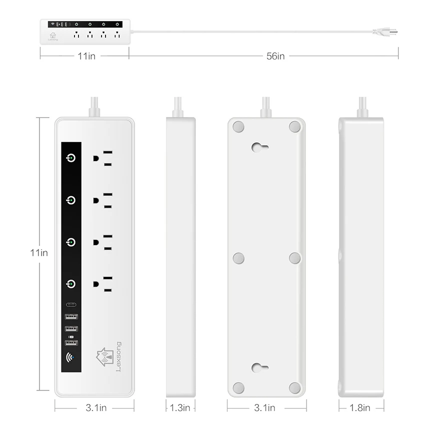 WiFi smart power Strip/сетевой фильтр US/Japanese, голосовое управление Alexa, дистанционное хранение, домашний таймер, с 4 гнездами 3 USB+ type-c