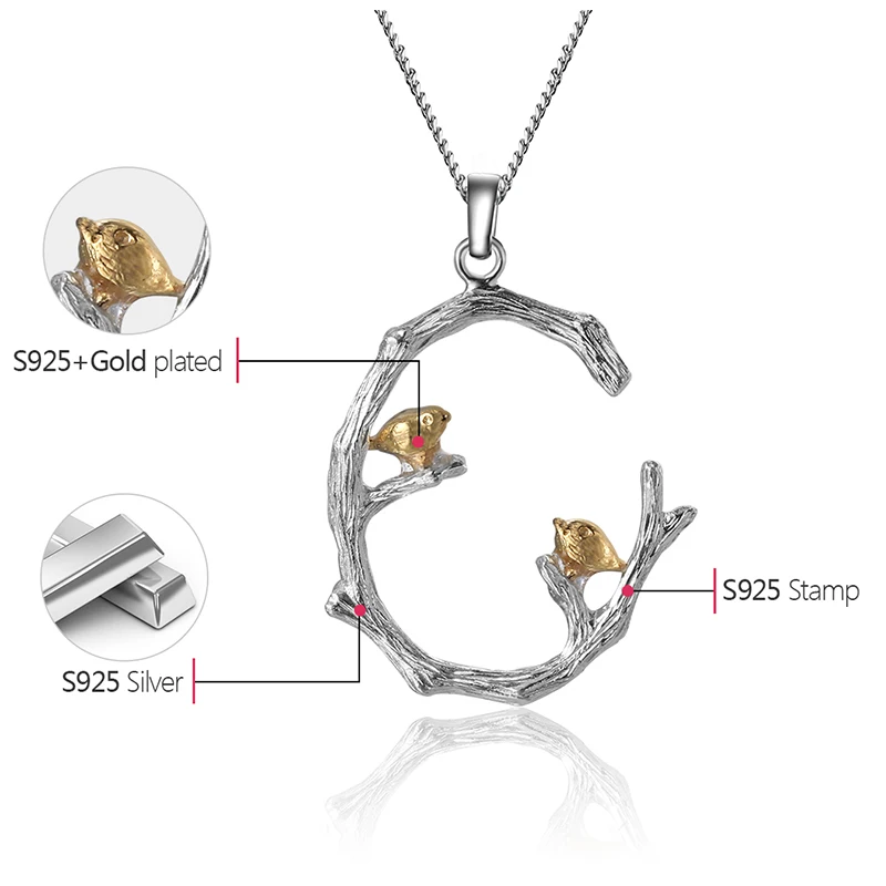 Pendant Necklace Silver Pendant Silver Necklace Charms Lotus Fun Real 925 Sterling Silver Natural Original Fine Jewelry 18K Gold Bird on Branch Pendant without Necklace for Women Gift