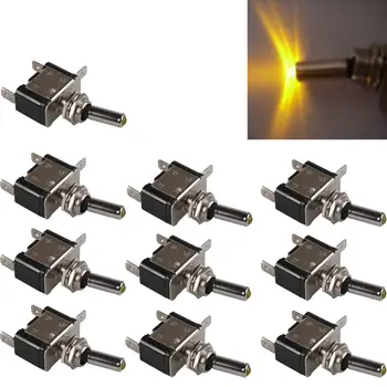 

10Pcs 12V 20A Yellow LED Light Rocker Toggle Switch SPST ON/OFF Car Motor 3Pin