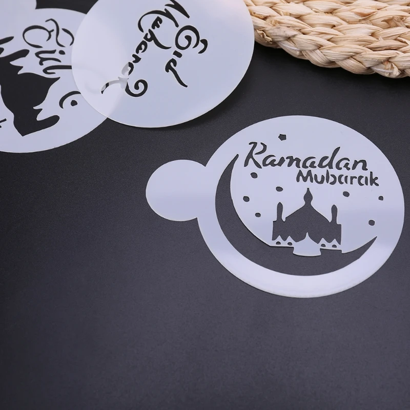 3 шт. PET Mosque Eid Mubarak Рамадан Дизайн трафареты для кофе инструмент для украшения торта